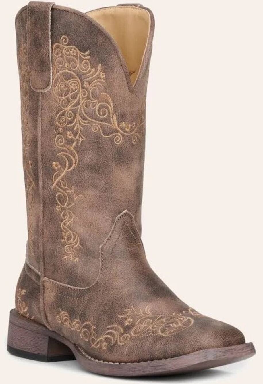 Roper Womens Riley Scroll Square Toe Cowboy Boots Brown Size 6 Western